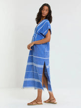 Load image into Gallery viewer, Gasira V Neck Kaftan in tebibi blue

