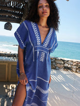 Load image into Gallery viewer, Gasira V Neck Kaftan in tebibi blue
