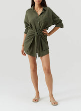 Load image into Gallery viewer, Sara Olive Tie Front Dress
