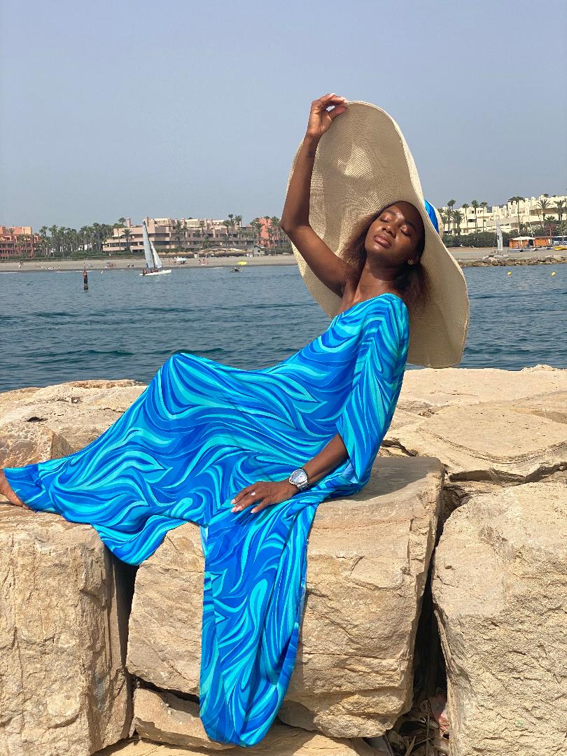 Sorrento Vortice Blu Long Silk Kaftan