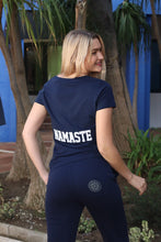 Load image into Gallery viewer, Ladies Namaste Navy V Neck T Shirt
