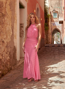 Maeva Pink Halter-Neck Long Dress