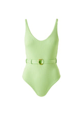Load image into Gallery viewer, St Tropez Lime Ribbed V Neck Belted Swimsuit
