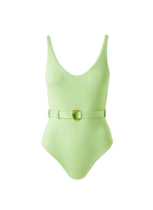 St Tropez Lime Ribbed V Neck Belted Swimsuit