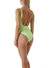 Load image into Gallery viewer, St Tropez Lime Ribbed V Neck Belted Swimsuit
